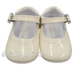 Pretty Originals Ivory Patent Leather Pram Shoes With Diamate Buckle - UE02191A