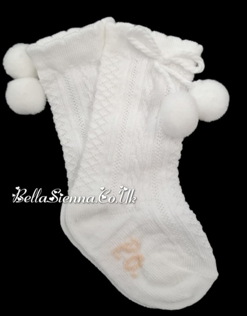 Pretty Originals Ivory Unisex  Pom Pom Knee High Socks SP50201