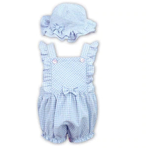 Dani By Sarah Louise Blue & White Gingham Romper & Sun Hat - D09306