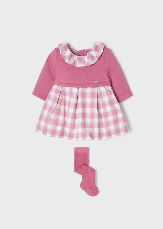 Mayoral Pink Check Dress With Matching Tights - 2804