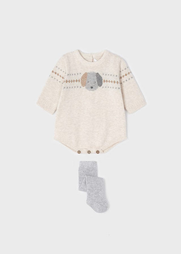 Mayoral ECOFRIENDS knitted romper with tights set newborn milk vig 2638