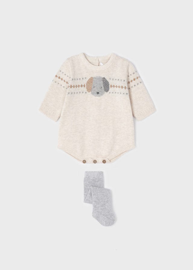 Mayoral ECOFRIENDS knitted romper with tights set newborn milk vig 2638