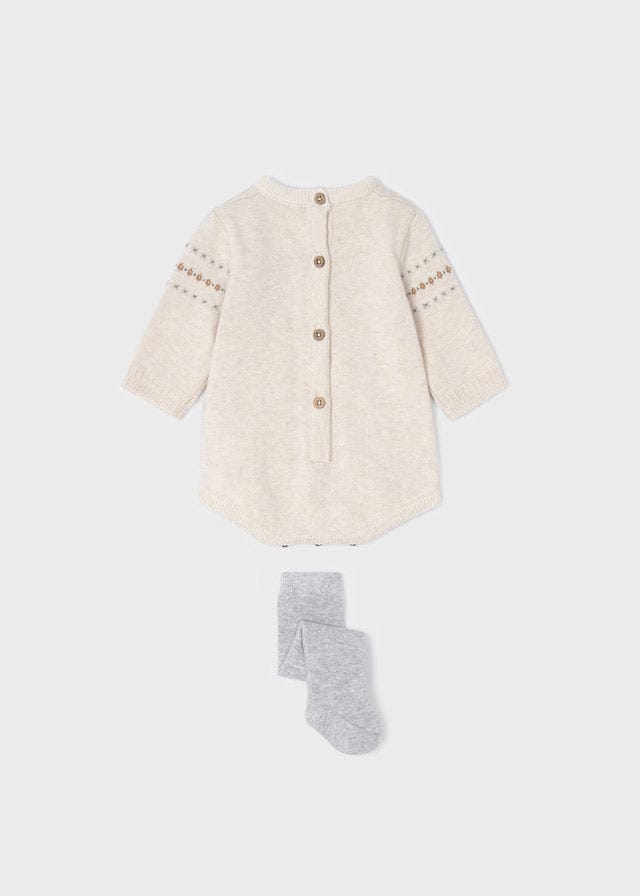 Mayoral ECOFRIENDS knitted romper with tights set newborn milk vig 2638