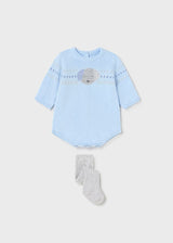 Mayoral ECOFRIENDS knitted romper with tights set newborn Cielo - Blue  2638
