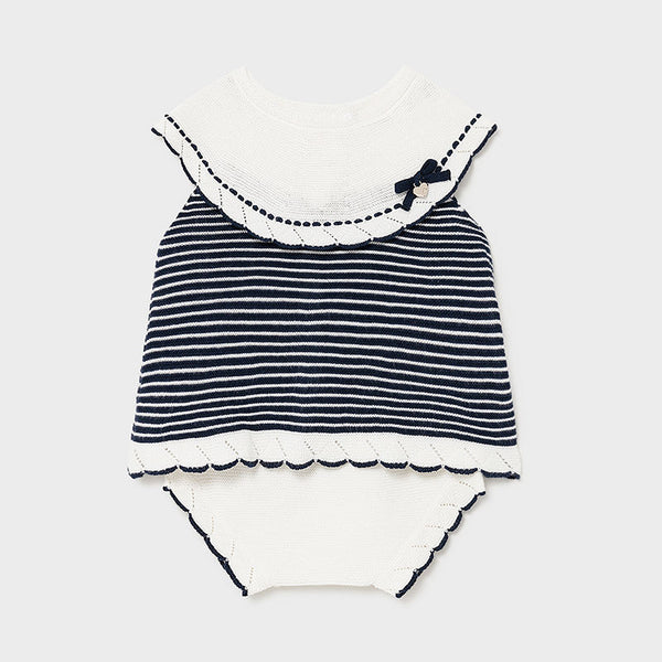MAYORAL BABY GIRLS NAVY FINE KNITTED TWO-PIECE SET