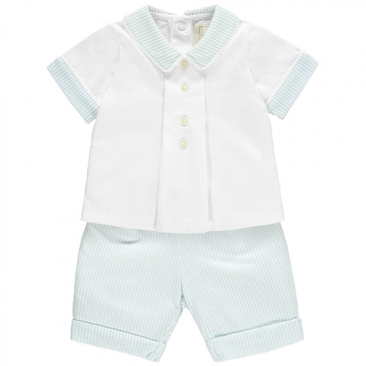 Emile et Rose Boys White & Blue Stripe Shorts Set - Melvin