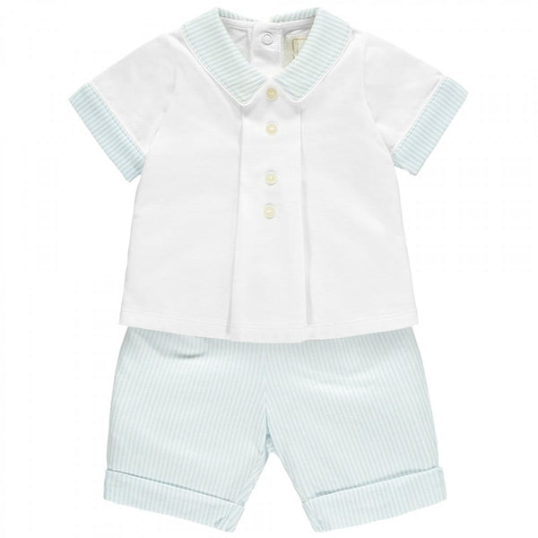 Emile et Rose Boys White & Blue Stripe Shorts Set - Melvin