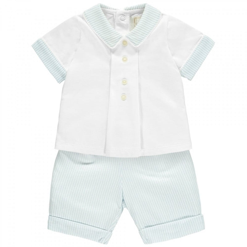 Emile et Rose Boys White & Blue Stripe Shorts Set - Melvin