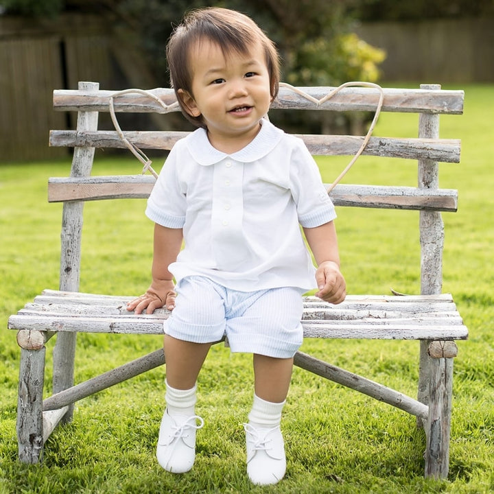 Emile et Rose Boys White & Blue Stripe Shorts Set - Melvin