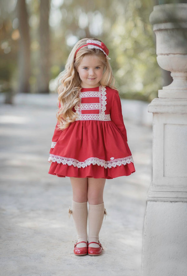 Miranda Girls Red And Cream Christmas Dress Winter - 253