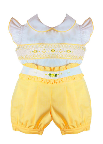 Pretty Originals Lemon & White Girls Smocked Outfit - MT02115