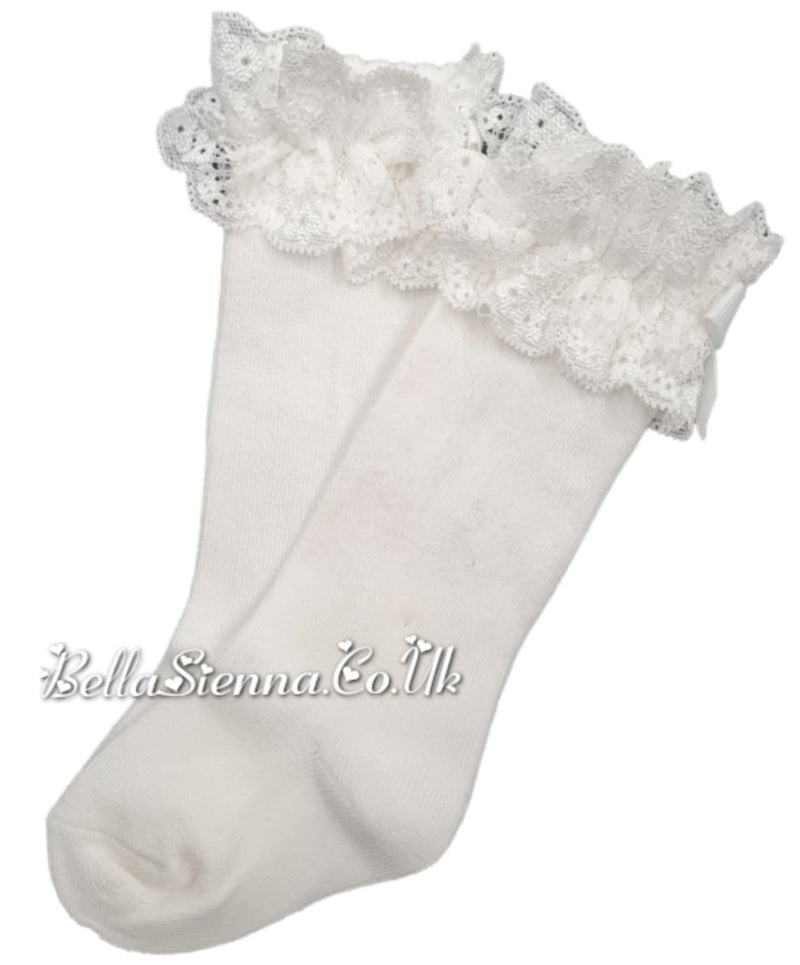 Dolce Petit Girls Knee High Lace Top Socks - Ivory
