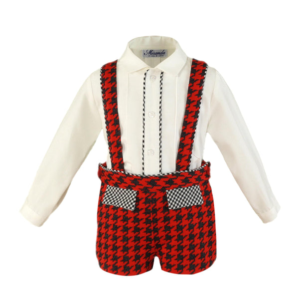 Miranda Boys Red, Black & White Dog Tooth Two Piece Set - 0147