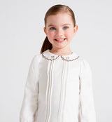 Long sleeve knitted embroidered blouse And Check Short Set girl 4190