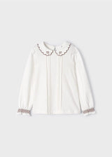 Long sleeve knitted embroidered blouse And Check Short Set girl 4190