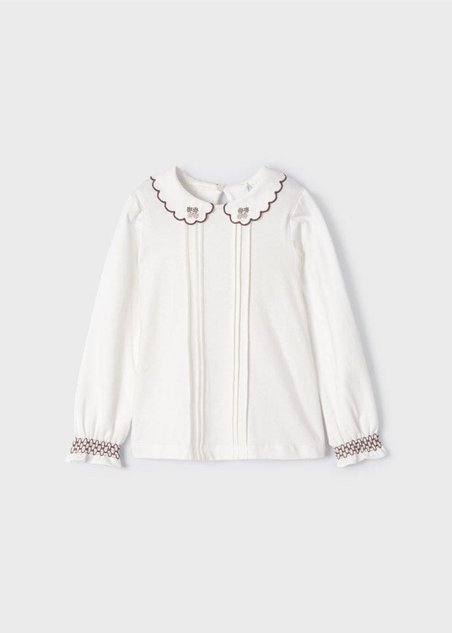 Long sleeve knitted embroidered blouse And Check Short Set girl 4190