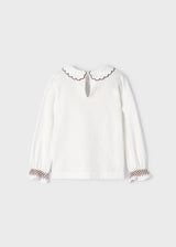 Long sleeve knitted embroidered blouse And Check Short Set girl 4190