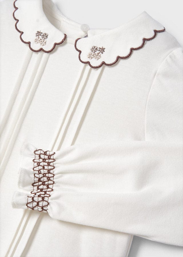 Long sleeve knitted embroidered blouse And Check Short Set girl 4190