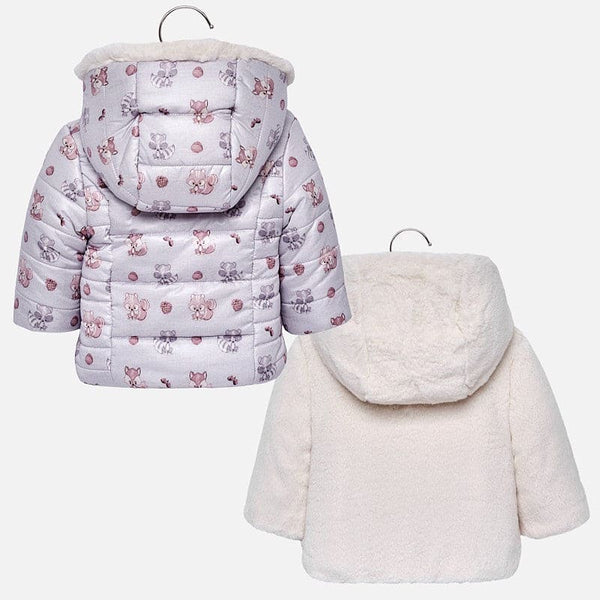 Mayoral Girls Reversible Winter Coat, Squirrel design or ivory fur -2490