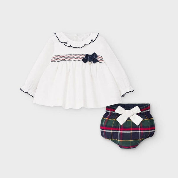 Mayoral Baby Girls Smocked Blouse & Tartan Jam Pants Set - 2213