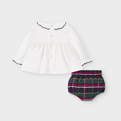 Mayoral Baby Girls Smocked Blouse & Tartan Jam Pants Set - 2213