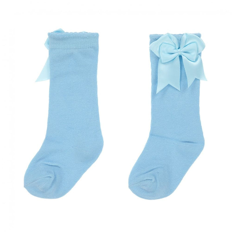 Mintini Girls Blue Traditional Knee High Bow Sock