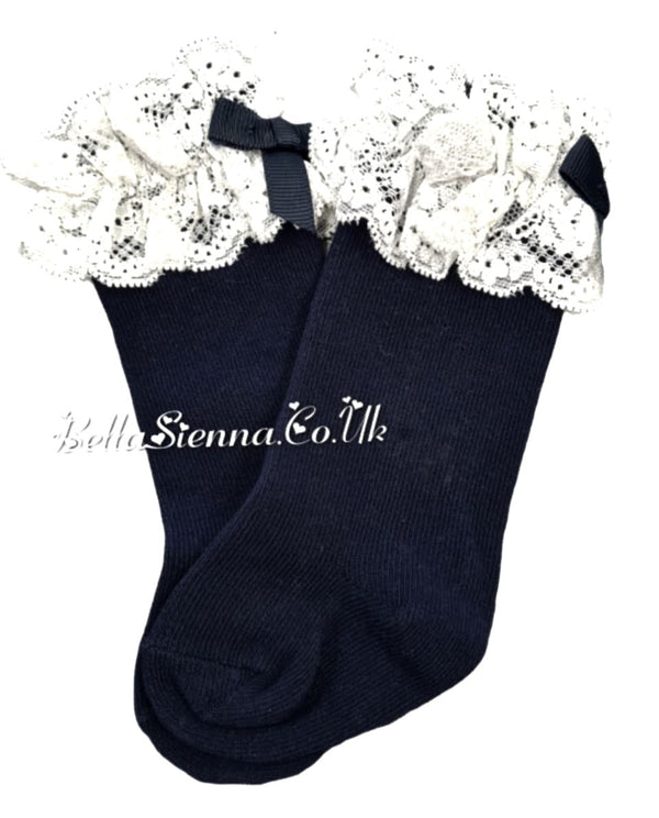 Dolce Petit Girls Knee High Lace Top Socks