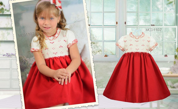 Pretty Originals Cream & Red Smocked Dress MT01107