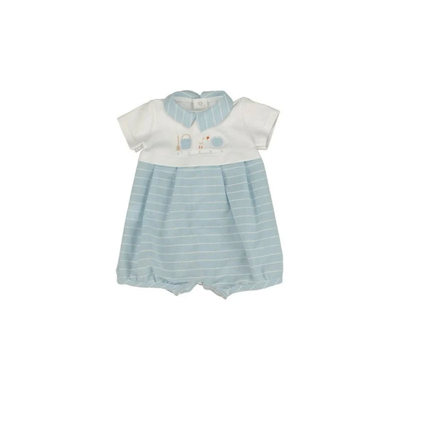 Barcellino Baby Boys Blue & White Romper With Collar - 9282