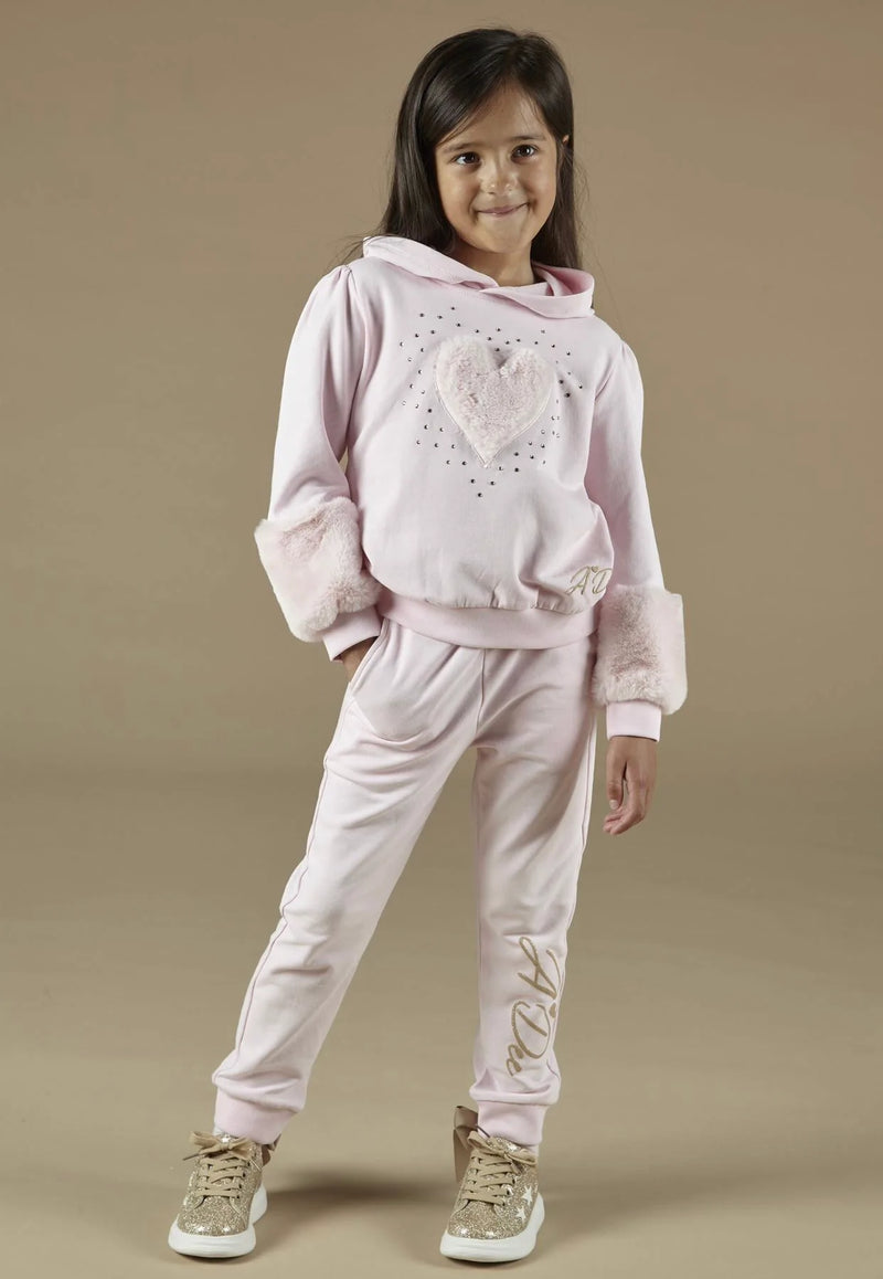 A Dee Paris Pale Pink Faux Fur Heart Tracksuit