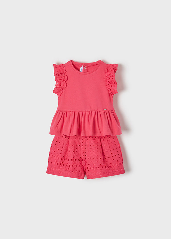 Mayoral Perforated Bermuda Shorts set - 1246 - Fucsia