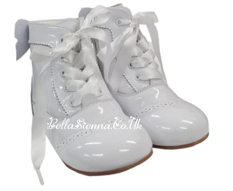 Beau Kid White Patent Leather Boots - Daisy