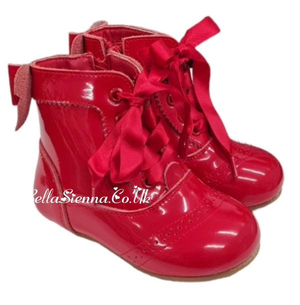 Beau Kid Red Patent Leather Boots - Daisy