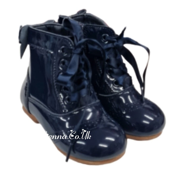 Beau Kid Navy Patent Leather Boots - Daisy