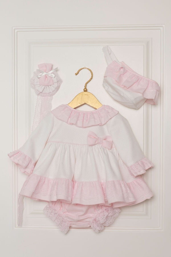 Dolce Petit Ivory & Pink Dress, Pants & Bonnet Set - 2003