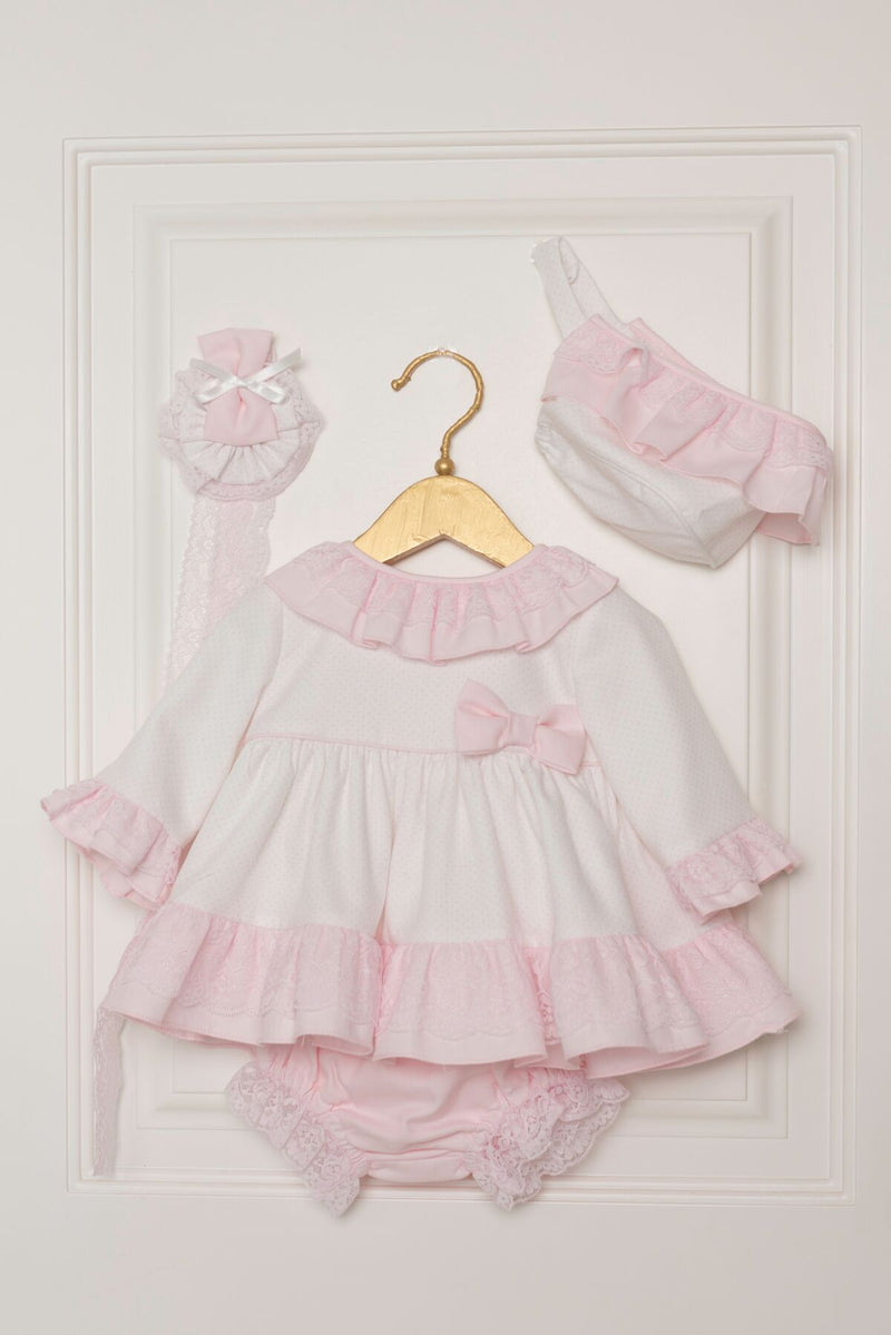 Dolce Petit Ivory & Pink Dress, Pants & Bonnet Set - 2003 VGB