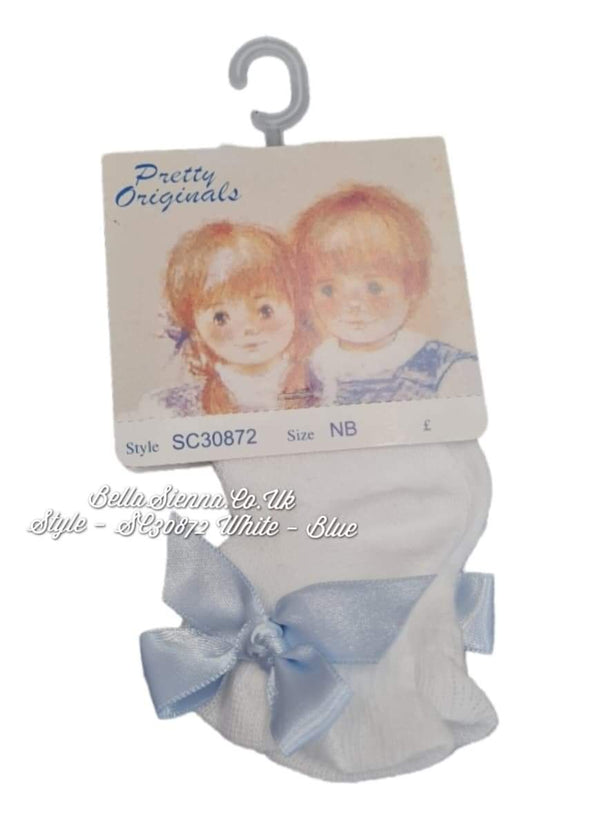 Pretty Originals White Ankle Socks With Blue Bows - SC30872
