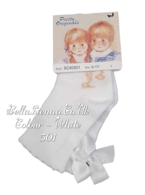 Pretty Originals White Ankle Bow Socks - SC40501