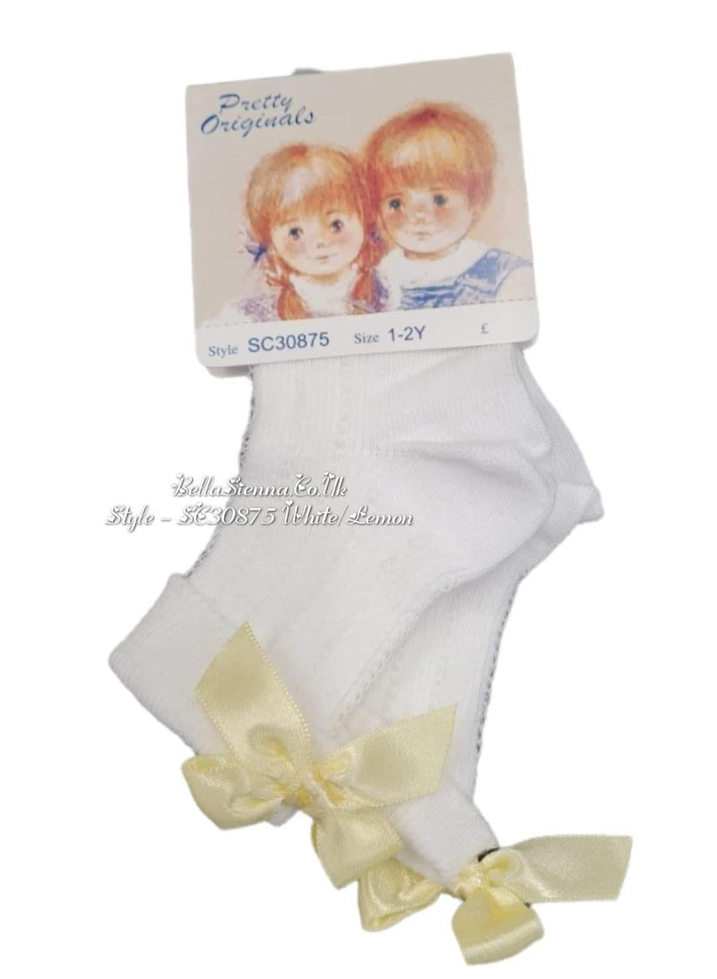 Pretty Originals White Ankle Socks With Lemon Bows - SB30875