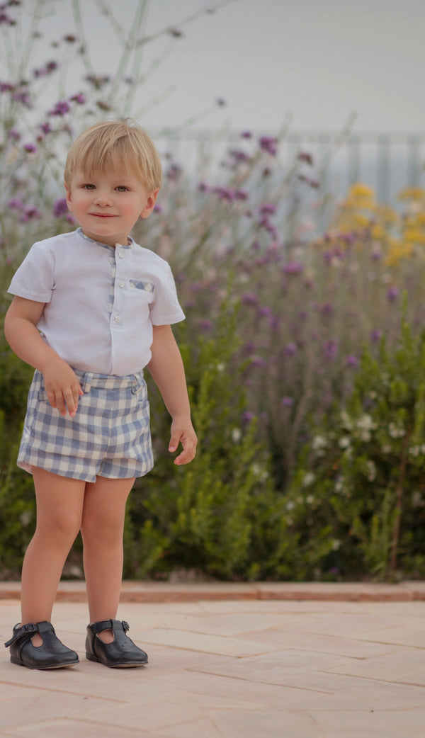 Miranda Boys Blue Check Shorts & Shirt Set - 0144