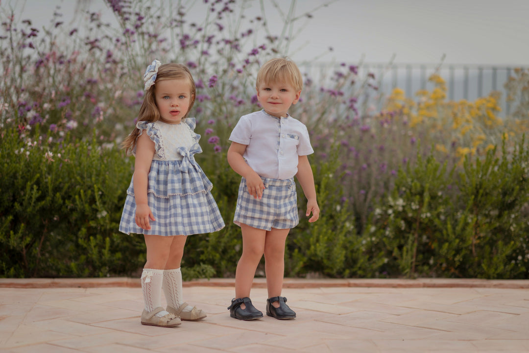 Miranda Boys Blue Check Shorts & Shirt Set - 0144