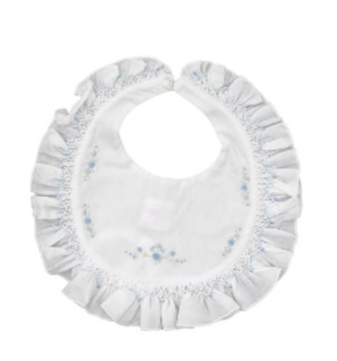 Sarah Louise White & Blue Hand Smocked Bib - 003307 blue