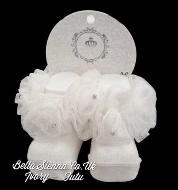 Beau Kid Ivory Tutu Ankle Socks With Diamante