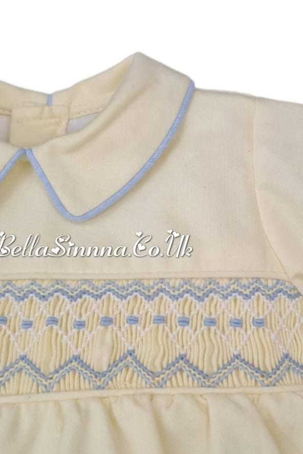 Pretty Originals Boys Lemon & Blue Smocked Romper - DL62029