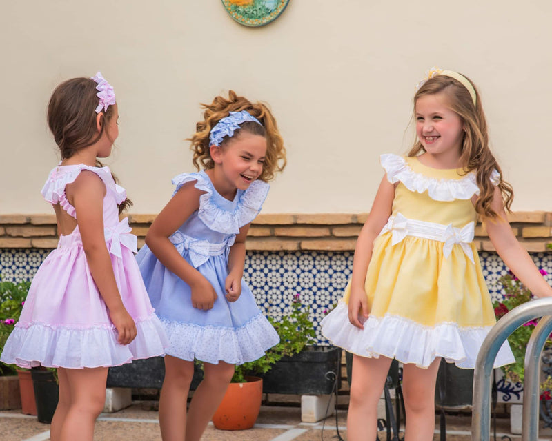 Babine Blue & White Gingham Dress With Bows & Cut Out Back - 2322809