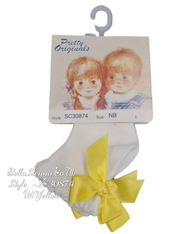 Pretty Originals White Ankle Socks With Yellow Bows - SB30874