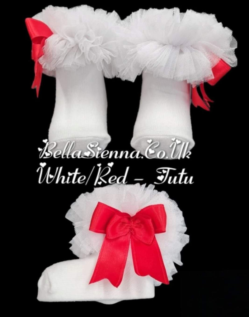 Couche Tot White Tutu Ankle Socks With Red Bows