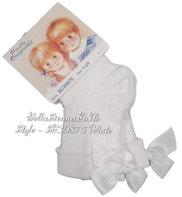 Pretty Originals White Ankle Socks With White Bows - SB30875