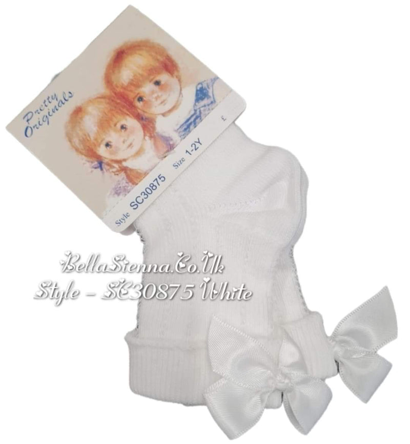Pretty Originals White Ankle Socks With White Bows - SB30875