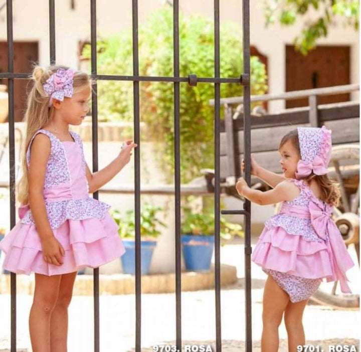 Dbb Collection Pink Floral Print Dress, Pants & Bonnet Set - 09701